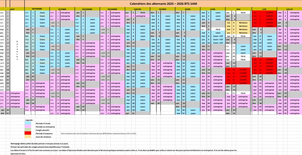 calendrier alternance SAM2